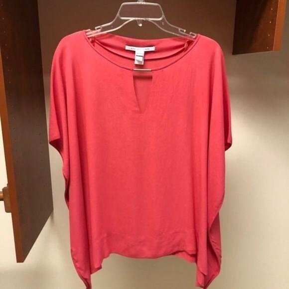 Diane von Furstenberg Oversized Blouse Dolman Top Silver Metal Accent - Picture 3 of 9